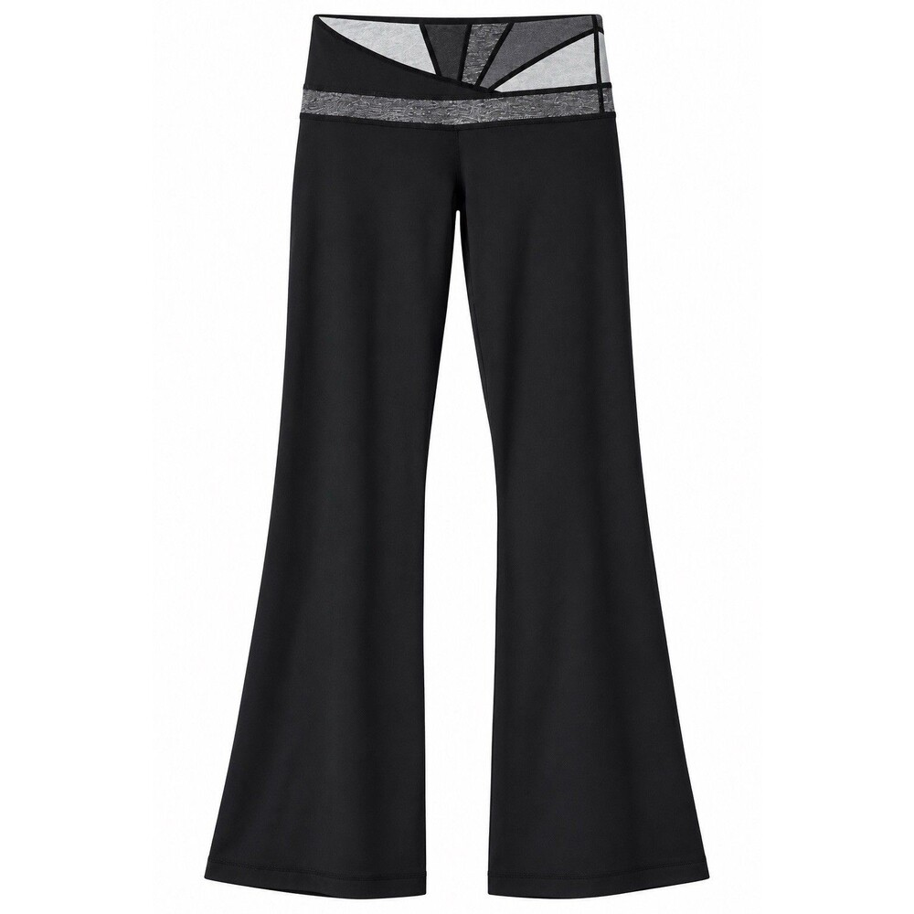 Lululemon Black Flare Yoga Gym Pants Gray Geometric Waistband Women’s Size 8